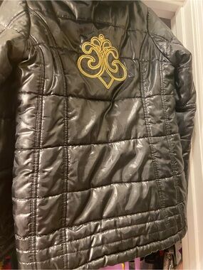 Dereon Black Puffer Jacket with Gold Embroidered Back Crest